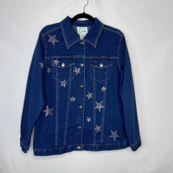 Quacker Factory Jackets & Blazers - Quacker Factory Denim Blue Jean Jacket Woman’s Size Medium Embellished Stars